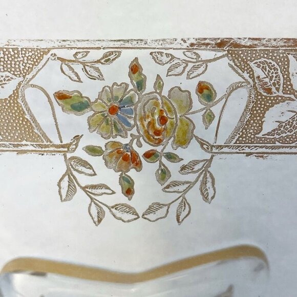 Ovington’s Alhambra Glass Cake Pedestal Platter Gold Floral Inlay Elegant Shape - Picture 10 of 14